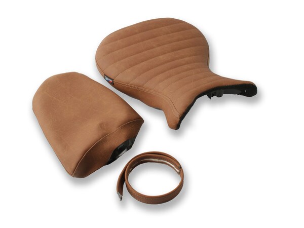 BMW - R NINE T 2014-18 - World Sport Performance Motorcycle Seat and Matching Rear Seat Cover with Premium Retro Brown seat covers.